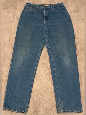 LL Bean Relaxed Fit Floral Fleece Lined Denim Blue Jeans Women's 16 Tall (34x34)